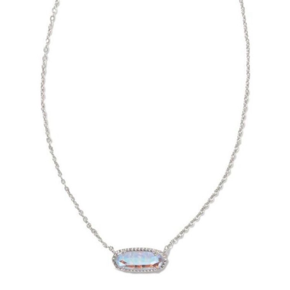 Kendra Scott Eva Dichroic Glass Pendant Rhodium over Brass Silver Necklace